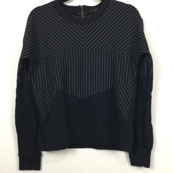 J. Crew Pieced Pinstripe Pullover Sweatshirt Blue - Picture 2 of 6